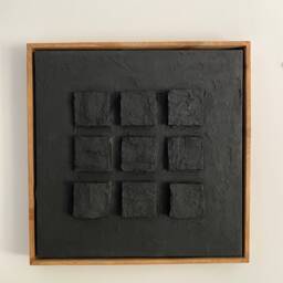 Black Oversized Abstract Plaster Art - 3D Wall Paint Canvas Wabi Sabi Checkered - thumbnail 2
