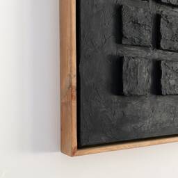 Black Oversized Abstract Plaster Art - 3D Wall Paint Canvas Wabi Sabi Checkered - thumbnail 3