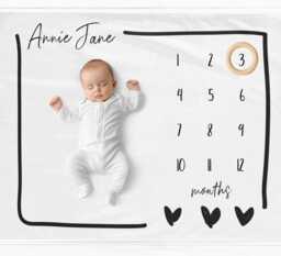 Baby Monthly Milestone Blanket - Deer Neutral Growth Chart Photography Prop 40x47 Inches, Newborn Photo Background - View #11