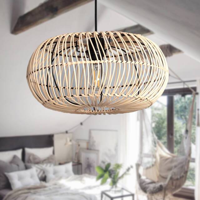 Awa Boho Rattan Pendant Light - Natural Woven Lampshade - image 1