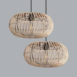 Awa Boho Rattan Pendant Light - Natural Woven Lampshade - thumbnail 2