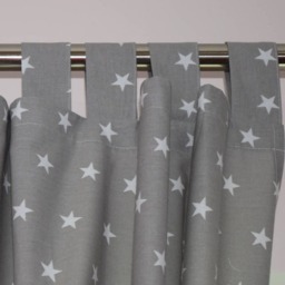 Curtains Grey White Stars 100% Cotton Baby Bedroom Tab Top Curtains With Tiebacks 150 X 150cm - thumbnail 3
