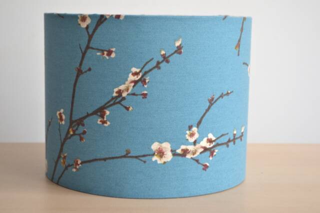 Lampshade Cotton Fabric Japanese Blue Flower Pattern, Lampshade Inspiration Sakura Flower, Light Fixture - image 1