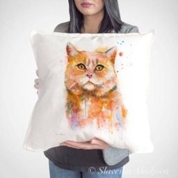 Cat Throw Pillow Cover By Slaveika Aladjova, Cushion Cover, Decorative Pillow Cover, Animal Art, Watercolor Pillow, Christmas Gift - thumbnail 1