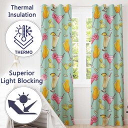 Tropical Cocktail Drinks Seamless Pattern Teal Background Readymade Eyelet Ring Top Thermal 100% Blackout Curtains - thumbnail 3