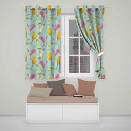Tropical Cocktail Drinks Seamless Pattern Teal Background Readymade Eyelet Ring Top Thermal 100% Blackout Curtains - thumbnail 1