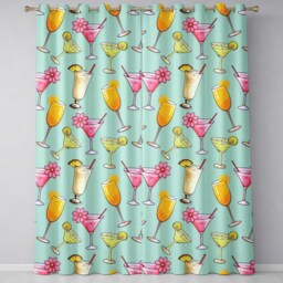 Tropical Cocktail Drinks Seamless Pattern Teal Background Readymade Eyelet Ring Top Thermal 100% Blackout Curtains - thumbnail 2
