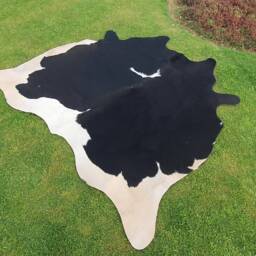 Unique Cowhide Black & White, Brazilian Cow Skin & Large Area Rug For Living Room, Real Hair On Cowhide, Upholstery Leather - thumbnail 2