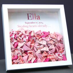 Personalized Baby Girl Lucky Hearts Frame, Paper For Newborn Shower Gift, Pink Nursery Decor - thumbnail 2