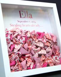 Personalized Baby Girl Lucky Hearts Frame, Paper For Newborn Shower Gift, Pink Nursery Decor - thumbnail 1