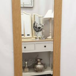 Oltons Natural Oak Finish Wood Frame Wall Mirror Rectangular Bevelled Glass 132x53cm Modern Home Decor Full-Length Long Design Made in UK - thumbnail 2