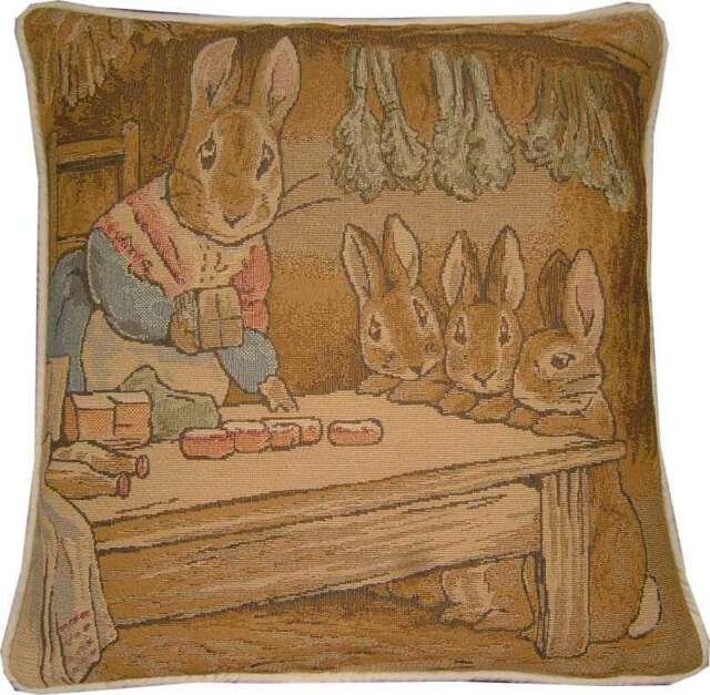 Beatrix Potter Bunnies Lunchtime Tapestry Cushion Cover Sham Pillow