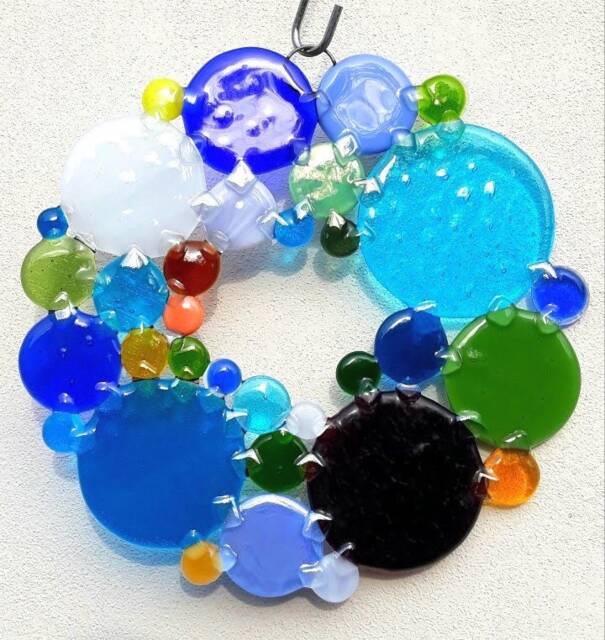 Warm Glass Confetti I Wreath Colorful 23 cm/ Fusing/Wreath Stained Glass Round Window Picture /Suncatcher /Light Play /Garden Decoration - image 1