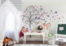 Love Heart Tree Nursery Wall Decals, Birds, Butterfly Decor