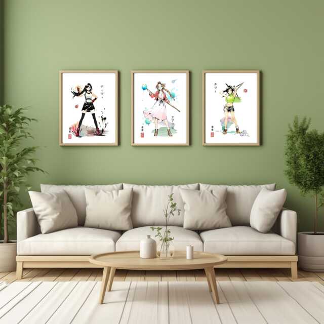 Final Fantasy Vii Fanart Print Aerith, Tifa, Yuffie, Cloud, Jessie - Watercolour, Sumi-E Style - image 1