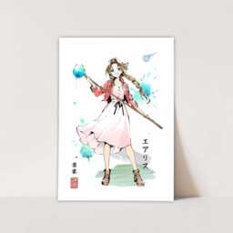 Final Fantasy Vii Fanart Print Aerith, Tifa, Yuffie, Cloud, Jessie - Watercolour, Sumi-E Style - thumbnail 2