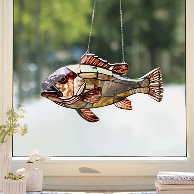 Faux Stained Glass Sea Bass Fish - Acrylic Window Hanging - image 1