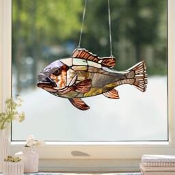 Faux Stained Glass Sea Bass Fish - Acrylic Window Hanging