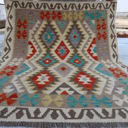 5x6 White Turkmen Oriental Rug, New Tribal Rug, Afghan Maimana Kilim Vintage Flatweave Rug For Bedroom, Living Room - thumbnail 4