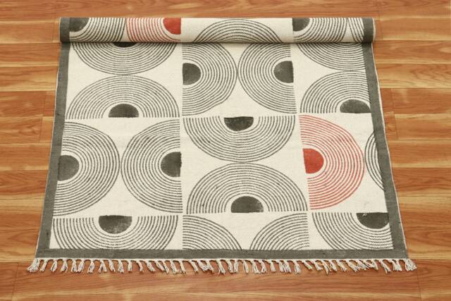 Handmade Block Print Cotton Area Rug Geometric Dhurrie Rug - image 1