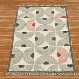 Handmade Block Print Cotton Area Rug Geometric Dhurrie Rug - thumbnail 2
