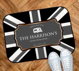 Personalised Caravan Mat - Grey Union Jack, Mobile Caravan Trailer Door 44cm X 32cm -Camping Accessories - thumbnail 1