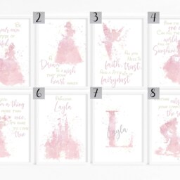 Personalised Princess Wall Art, Girls Bedroom Decor, Custom Name Nursery Print, Pink Set, Gift For Room Or Toddler, Fairytale - thumbnail 2