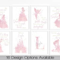 Personalised Princess Wall Art, Girls Bedroom Decor, Custom Name Nursery Print, Pink Set, Gift For Room Or Toddler, Fairytale - thumbnail 4