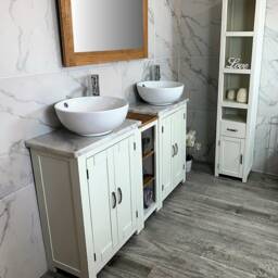 Bathroom Vanity Unit - Sink Washstand Slimline White Painted With Marble Worktop & Sit On Basins Taps Plugs Included - thumbnail 2