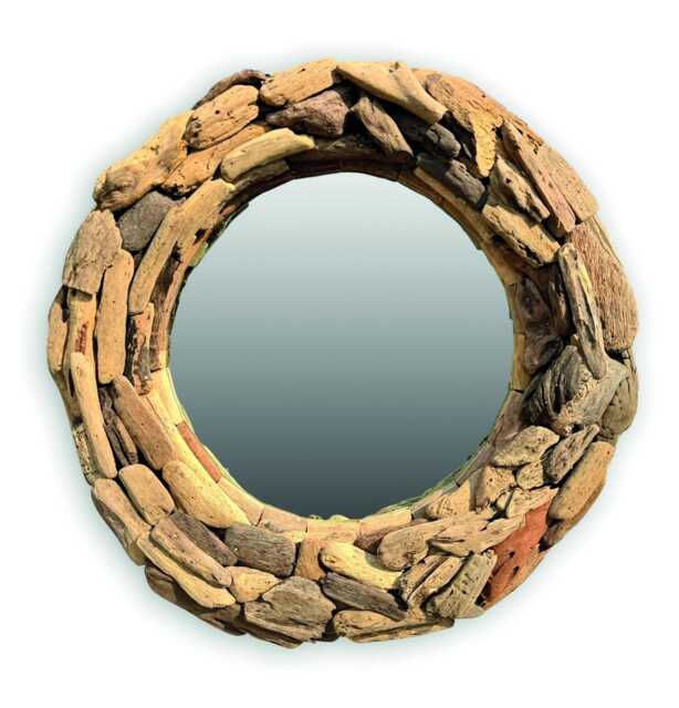 Beachcomber Round Mirror 60cm, Driftwood Style Teak Root Wall - image 1