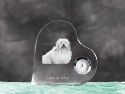Coton De Tul??ar - Crystal Clock in The Shape Of A Heart With Image Pure-Bred Dog - thumbnail 1