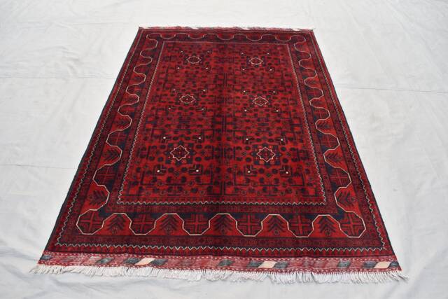 Handmade Bukhara Afghan Rug Geometric Wool Persian Style - 5.11x4.0 Ft - image 1