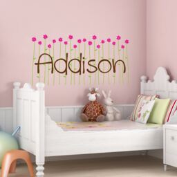 Personalized Vinyl Decal, Flower Garden Wall Decor For Bedroom Or Nursery. Floral Name Decal. Flowers Girls Room, Dorm Office - thumbnail 1