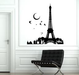 Wall Decal Paris France Eiffel Tower Night Moon Birds Vinyl Sticker 1823Dz - thumbnail 1