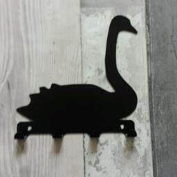 Swan Silhouette Key Hook Rack - Bird Metal Wall Art - thumbnail 2