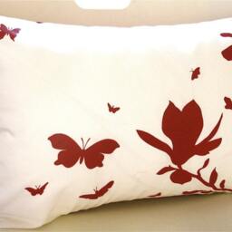 Red Magnolia Butterfly Pillow Silkscreened Cotton Throw Pillow - thumbnail 3