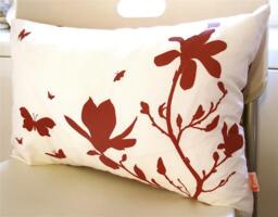 Red Magnolia Butterfly Pillow Silkscreened Cotton Throw Pillow - thumbnail 1