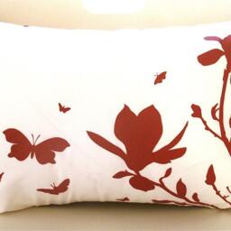 Red Magnolia Butterfly Pillow Silkscreened Cotton Throw Pillow - thumbnail 2