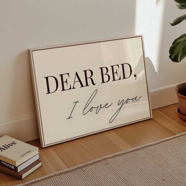 Dear Bed I Love You Horizontal Poster, Funny Bedroom Wall Art, Cozy Sleep Decor, Minimalist Black & White Print, Sleep Lovers Art - image 1