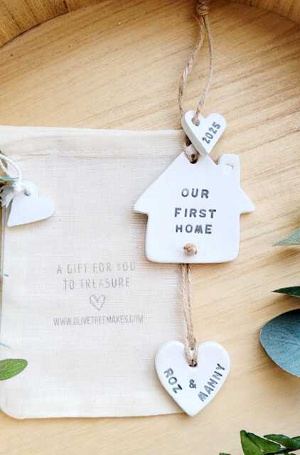 Personalised Our First Home Gift, Happy Place Hanging Clay Keepsake, 2025, House Decoration, Housewarming, Good Luck, New Gift - image 1