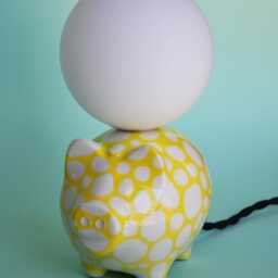 Handmade Ceramic Lamp - White-Yellow Glaze With Glass Globe & G9 Bulb - thumbnail 2