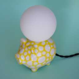 Handmade Ceramic Lamp - White-Yellow Glaze With Glass Globe & G9 Bulb - thumbnail 4