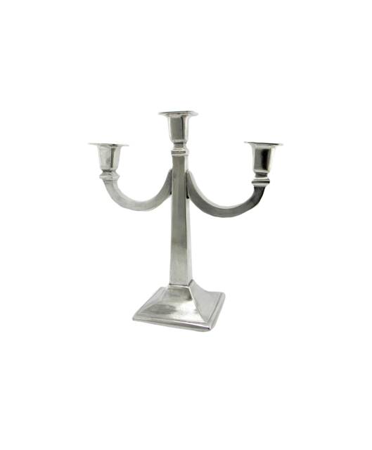 Beautiful Three-Light Candelabra in Polished Pewter. Made Italy, Handcrafted - image 1