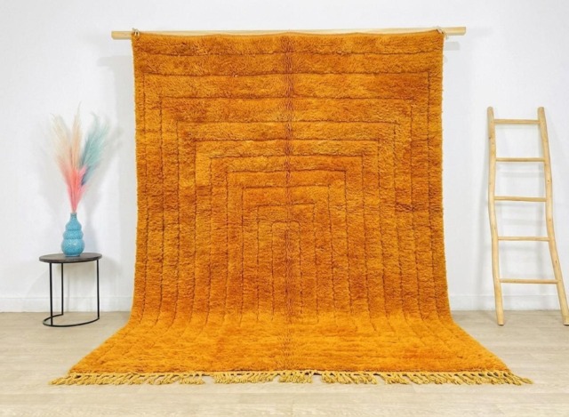 Orange Geometric Moroccan Rug, Large Area Rugs, Hand Tufted Berber Wool Decor, Shag Carpet - image 1