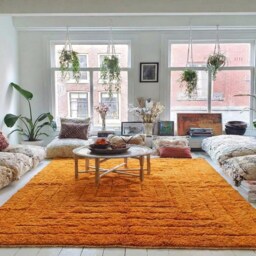 Orange Geometric Moroccan Rug, Large Area Rugs, Hand Tufted Berber Wool Decor, Shag Carpet - thumbnail 3