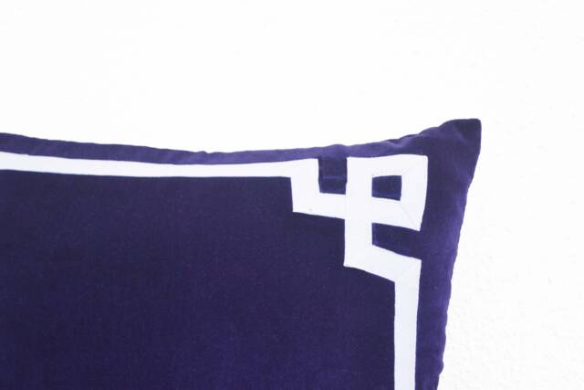 Purple Pillow, Plush Greek Key Velvet Throw Cushion, White Pillow - image 1