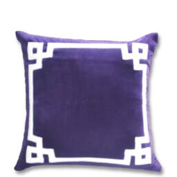 Purple Pillow, Plush Greek Key Velvet Throw Cushion, White Pillow - thumbnail 2