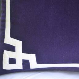 Purple Pillow, Plush Greek Key Velvet Throw Cushion, White Pillow - thumbnail 3