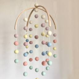 Pastel Rainbow Felt Ball Baby Mobile - Wooden Arched Nursery Decor - thumbnail 2
