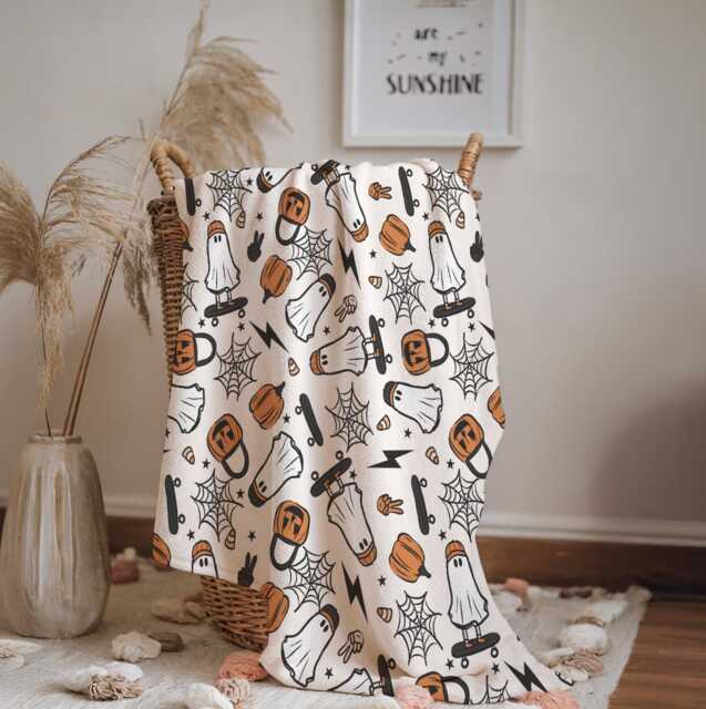 Ghost - Skater, Sherpa Fleece Blanket, Decor, Kids Bedding, Blankets, Children's Room, Halloween Ghosts With Skateboards, Blanket - image 1